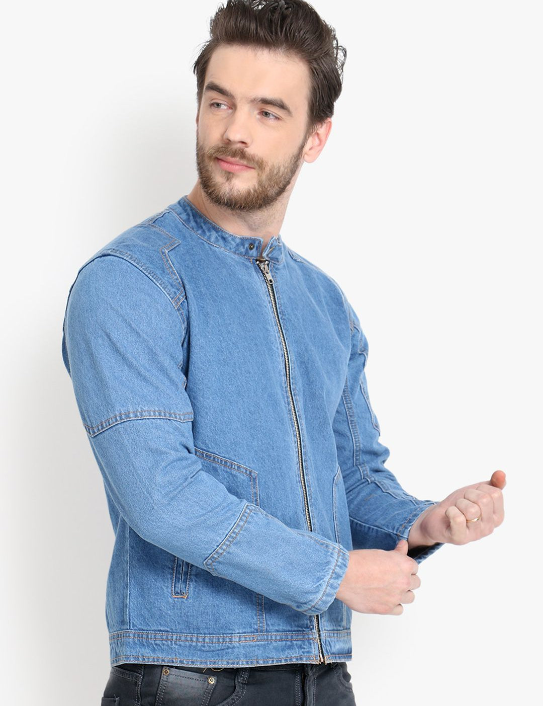 Kotty Men Blue Solid Denim Jacket