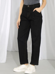 Kotty Women Black Straight Fit High-Rise Stretchable Jeans