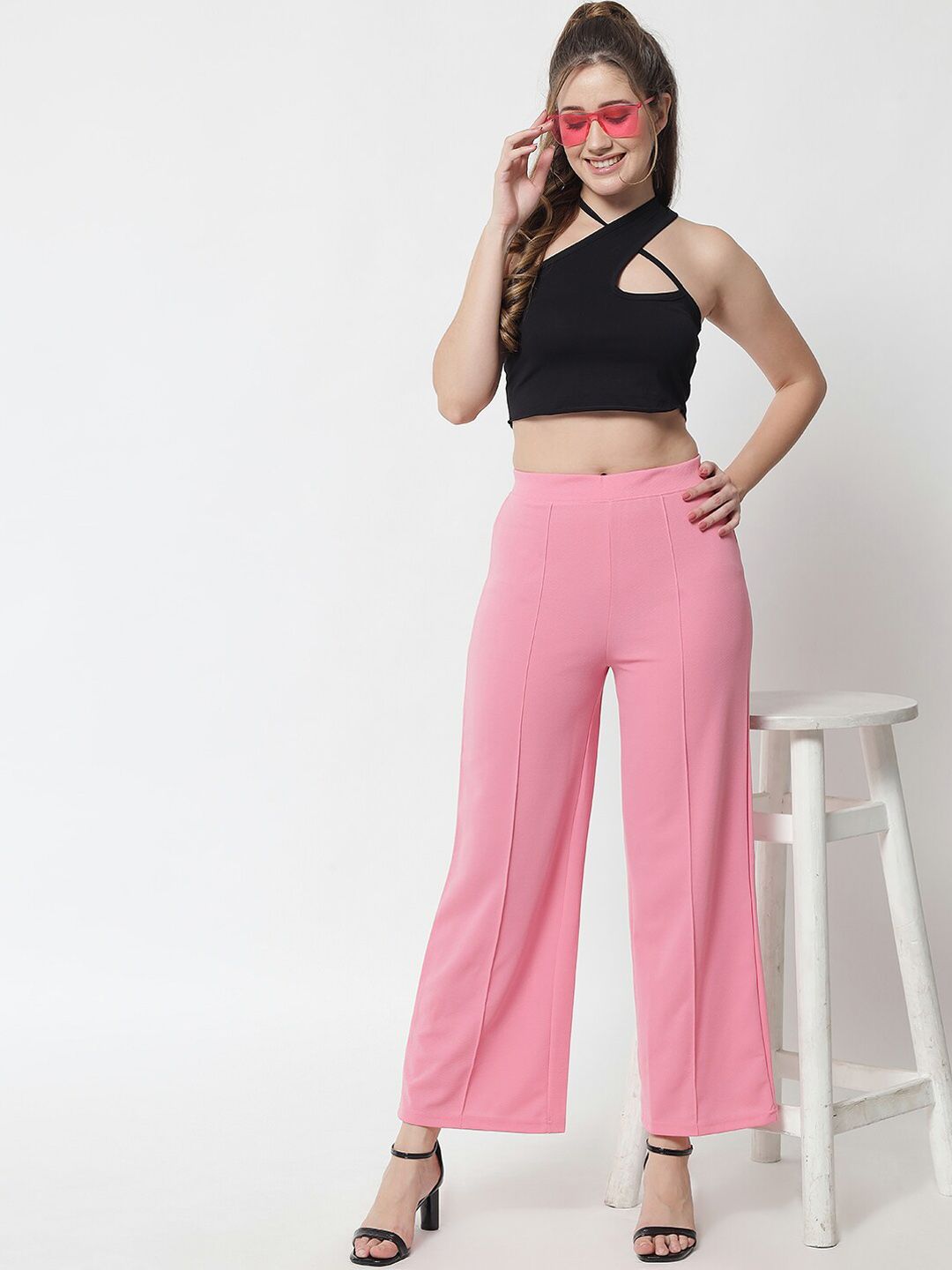 Kotty Women Pink Solid Relaxed Straight Fit Parallel Trousers