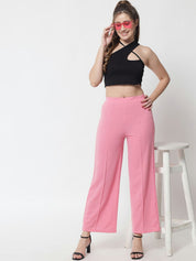 Kotty Women Pink Solid Relaxed Straight Fit Parallel Trousers