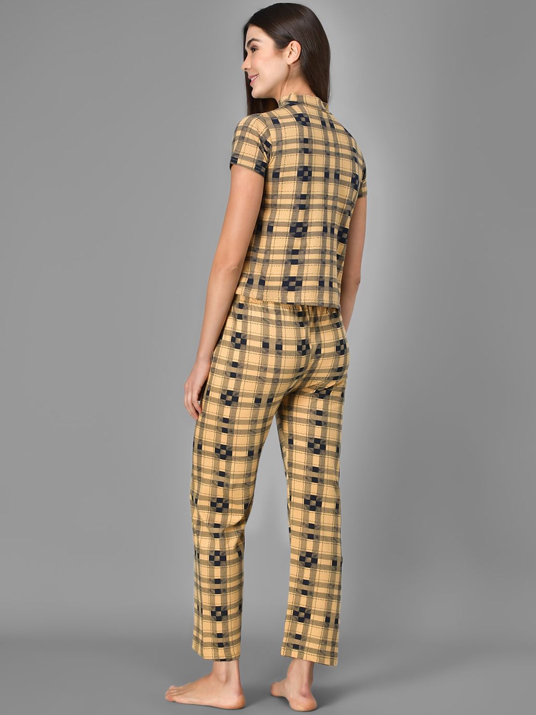 Kotty Women Yellow & Black Checked Night Suit
