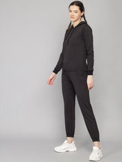 Kotty Black Solid Hooded Regular Fit Winter Sweatshirt & Joggers Set