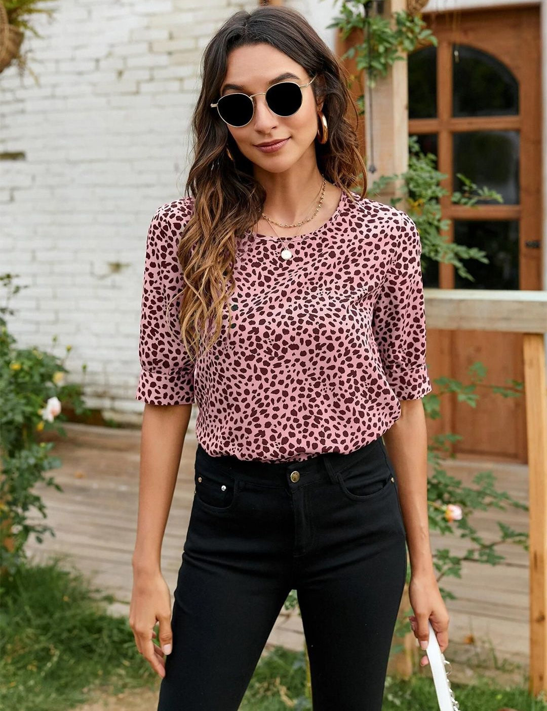 Kotty Animal Skin Printed Round Neck Top