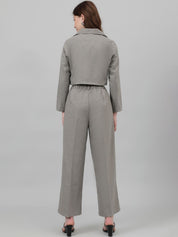 Kotty Grey Lapel Collar Crop Blazer With Trousers