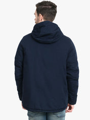 Kotty Men Navy Blue Solid Padded Hooded Jacket