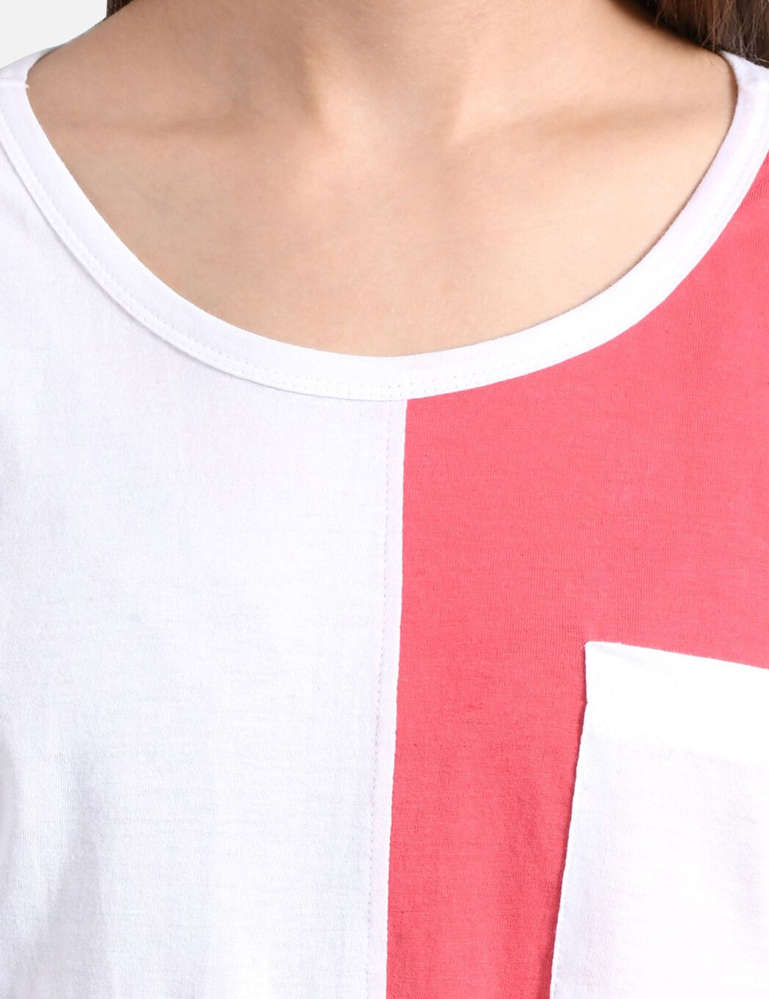 Kotty Women White & Red Colourblocked Round Neck T-shirt
