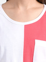 Kotty Women White & Red Colourblocked Round Neck T-shirt