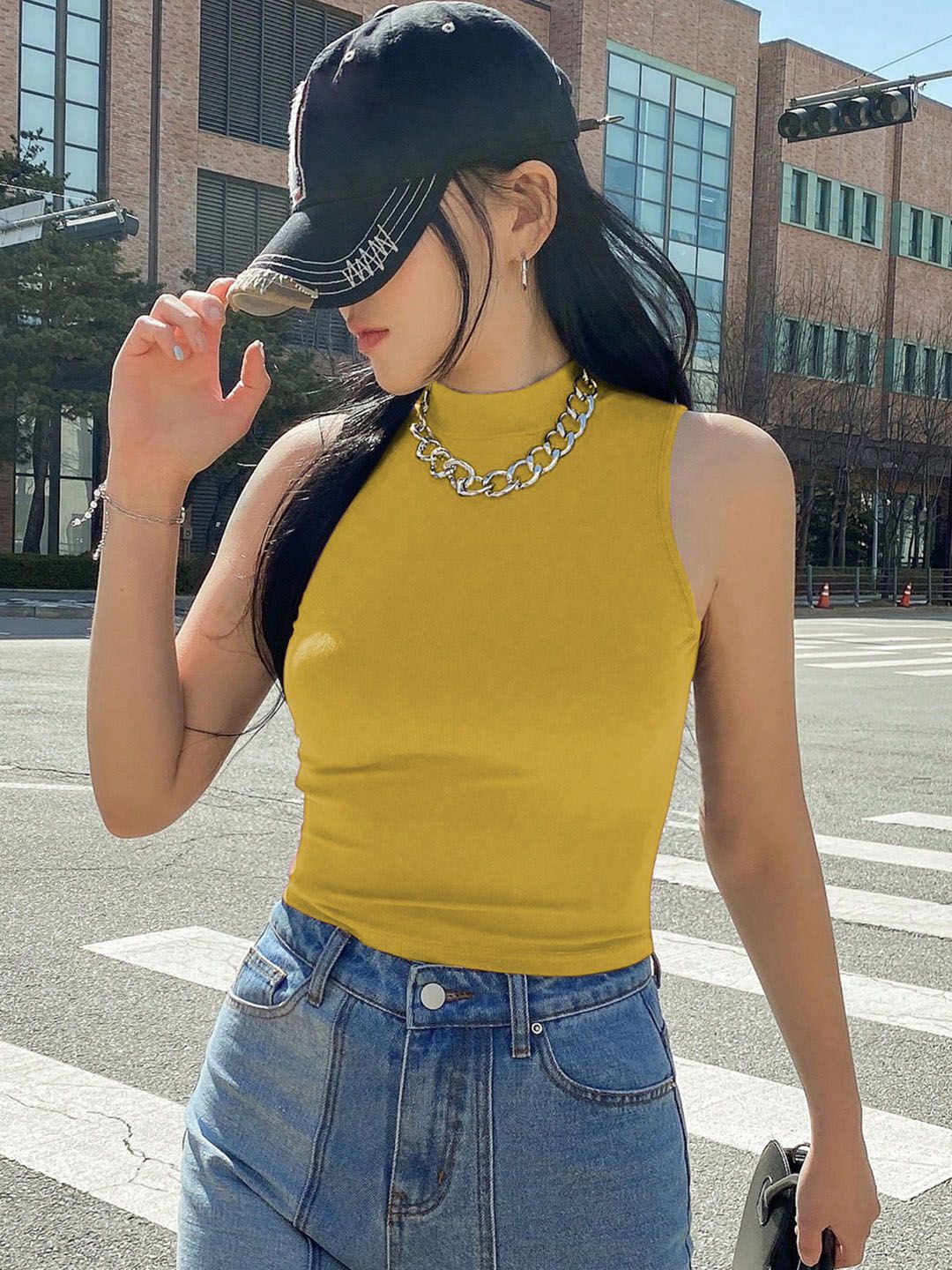 Kotty Women High Neck Sleeveless Fitted Crop Top