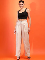 KOTTY BIZwear Women Relaxed Straight Fit High-Rise Easy Wash Pleated Parallel Trousers