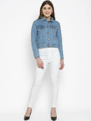 Kotty Women Blue Solid Denim Jacket