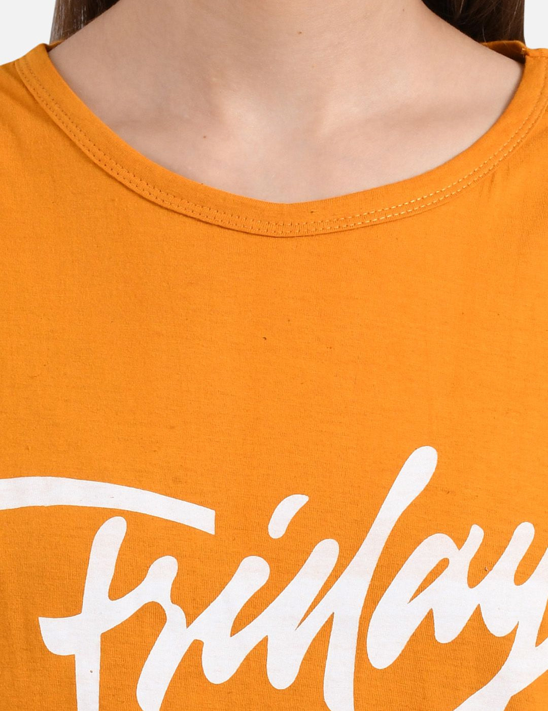 Kotty Women Orange Printed Round Neck T-shirt