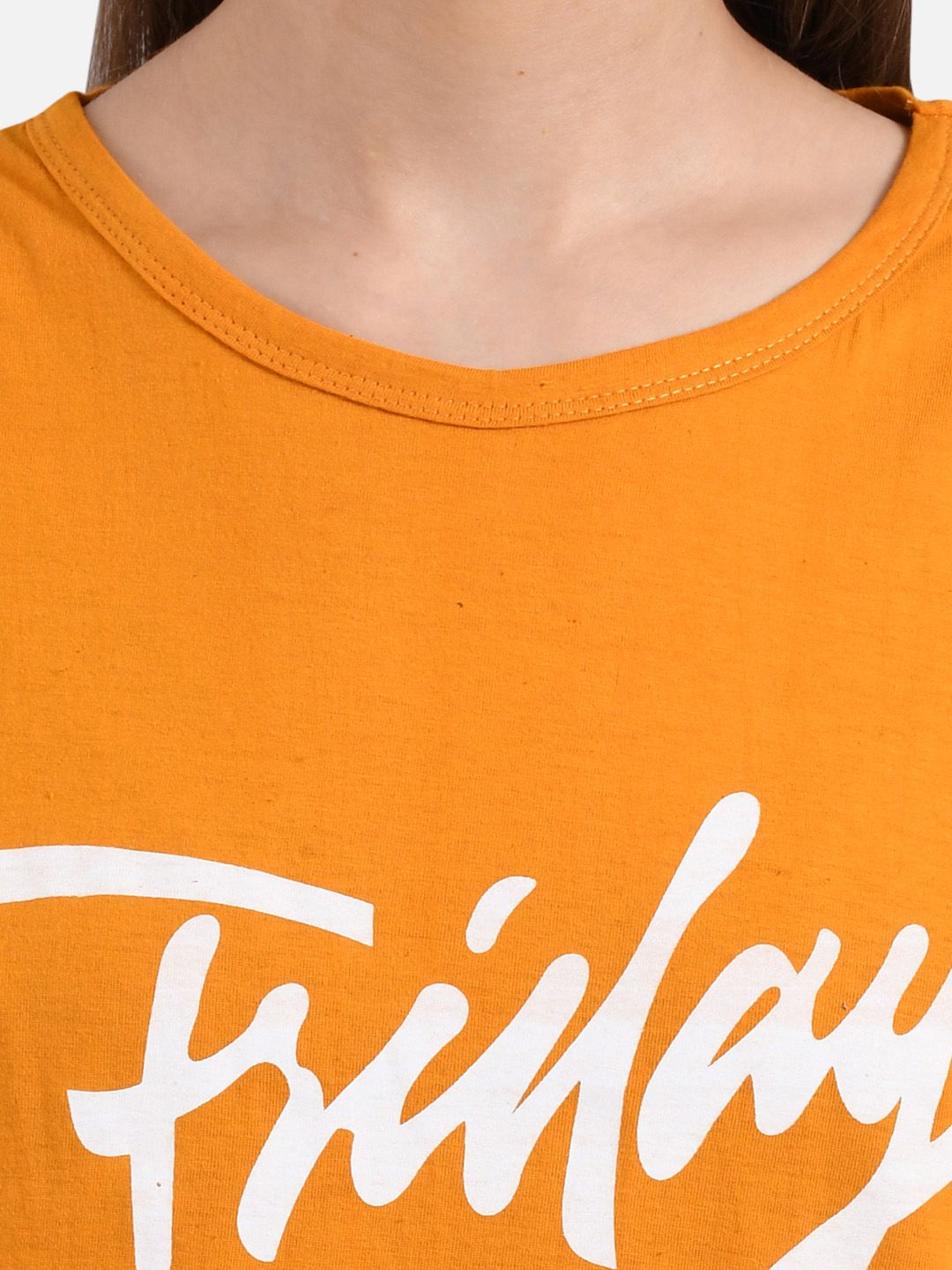 Kotty Women Orange Printed Round Neck T-shirt