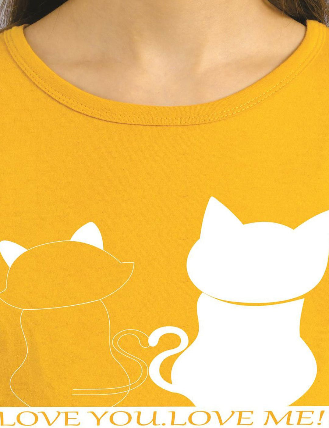 Kotty Women Yellow Printed Round Neck T-shirt