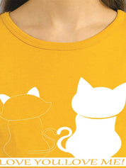 Kotty Women Yellow Printed Round Neck T-shirt