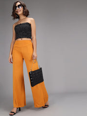 Kotty Women Yellow Flared High-Rise Parallel Trousers