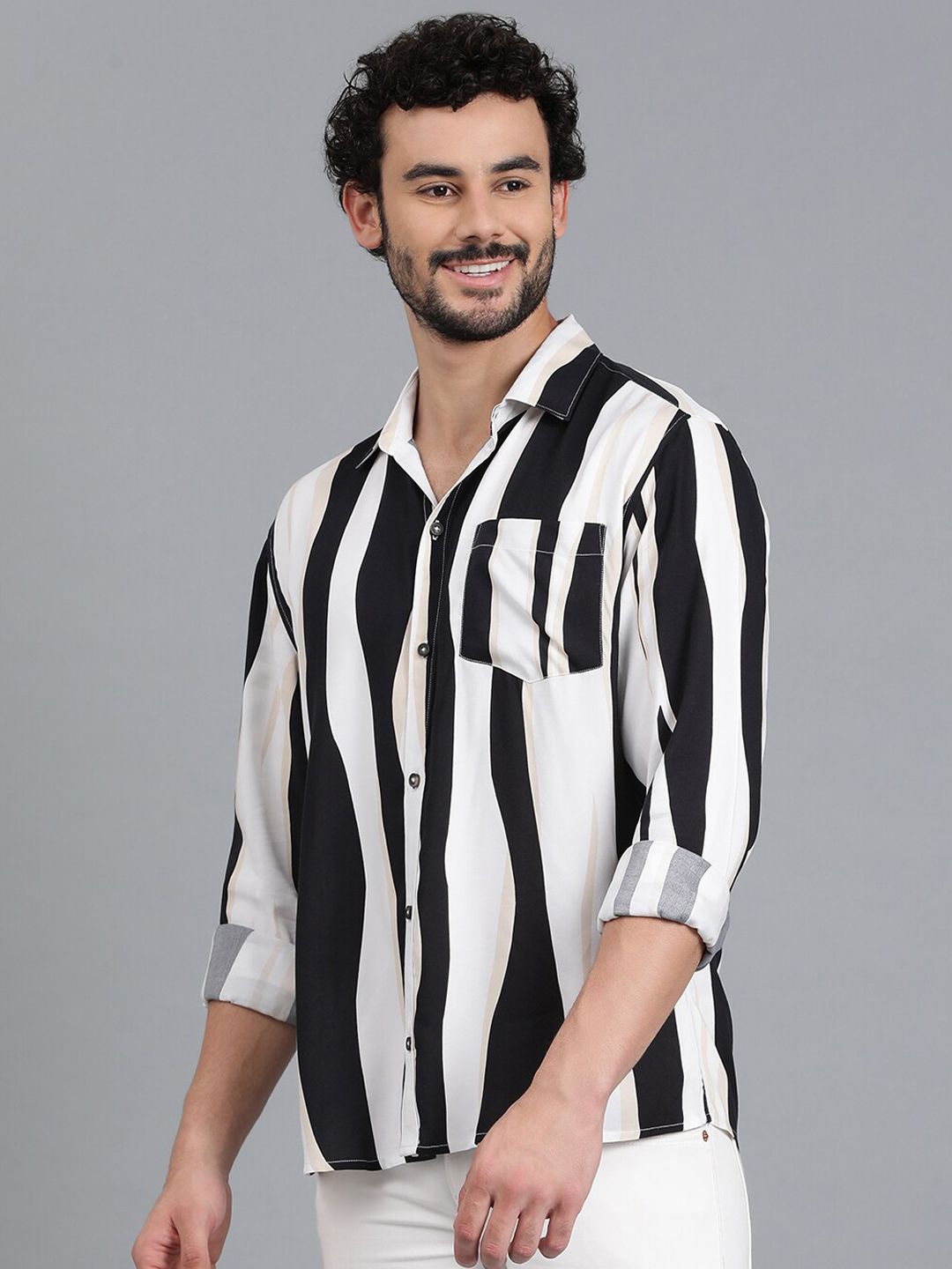 Kotty Men Spread Collar Striped Casual Shirt