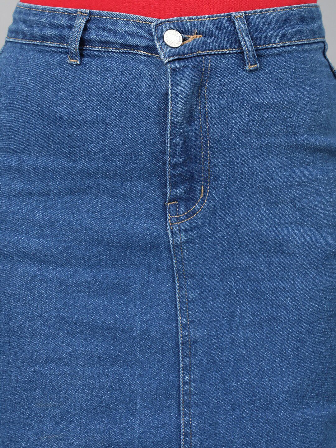 Kotty Blue Knee-Length Denim Straight Skirt