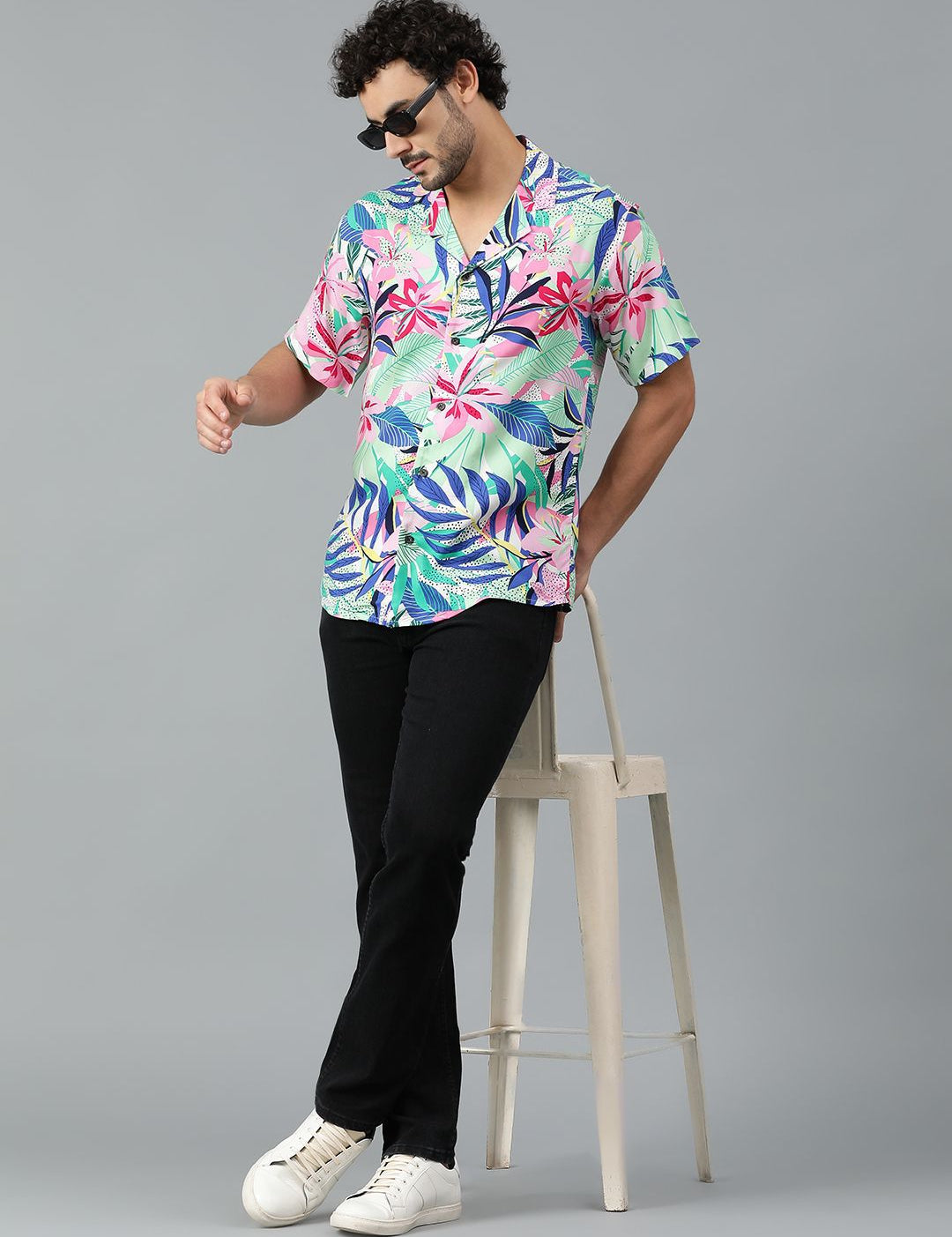 Kotty Men Cuban Collar Floral Printed Casual Shirt
