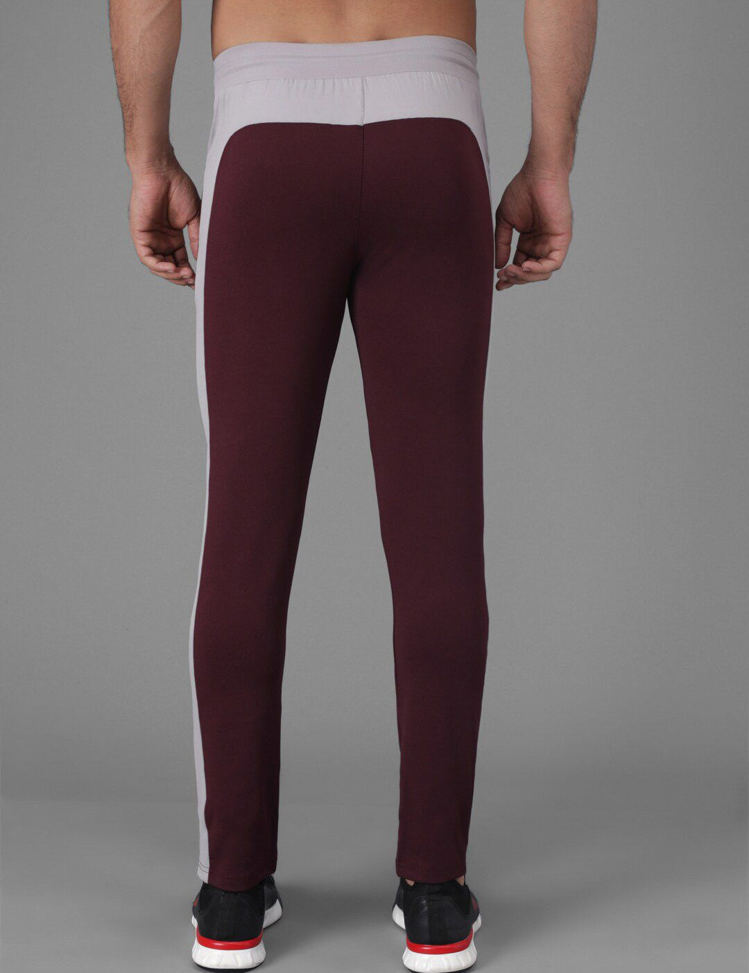 Kotty Men Maroon & Grey-Melange Solid Slim-Fit Track Pants
