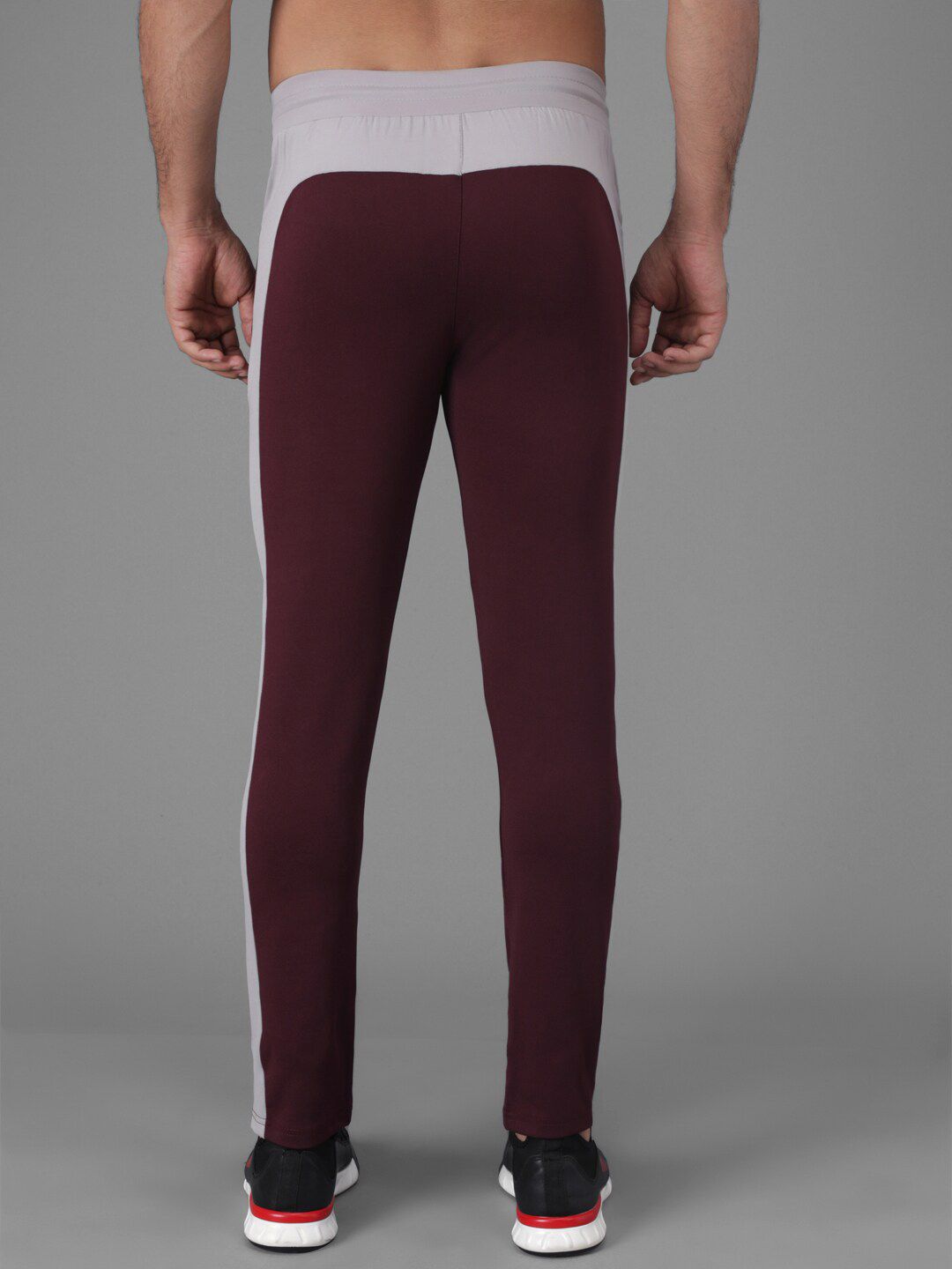 Kotty Men Maroon & Grey-Melange Solid Slim-Fit Track Pants