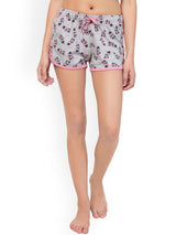 Kotty Women Grey & Pink Printed Lounge Shorts KTTSLEEPSHORTS169