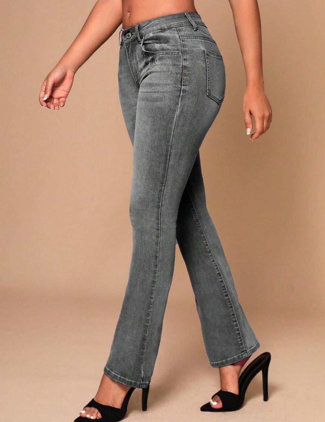 Kotty Women Grey Jean Bootcut Heavy Fade Clean Look Stretchable Jeans