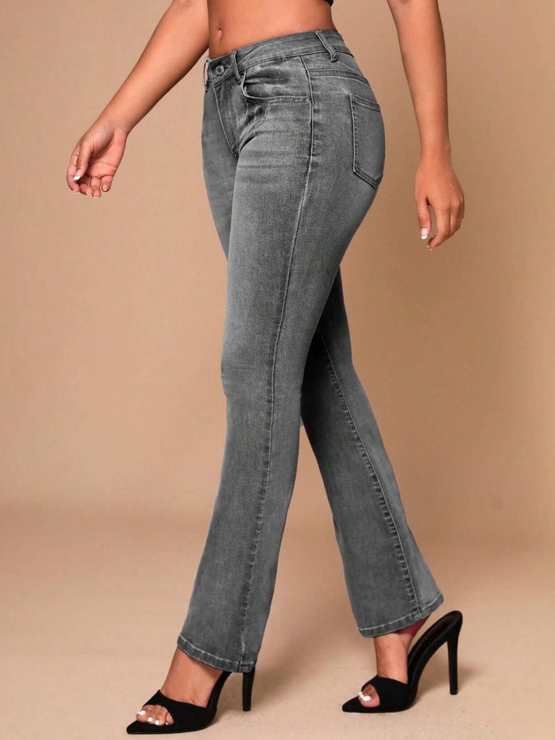 Kotty Women Grey Jean Bootcut Heavy Fade Clean Look Stretchable Jeans