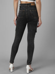 Kotty Women Black Slim Fit High-Rise Low Distress Jeans