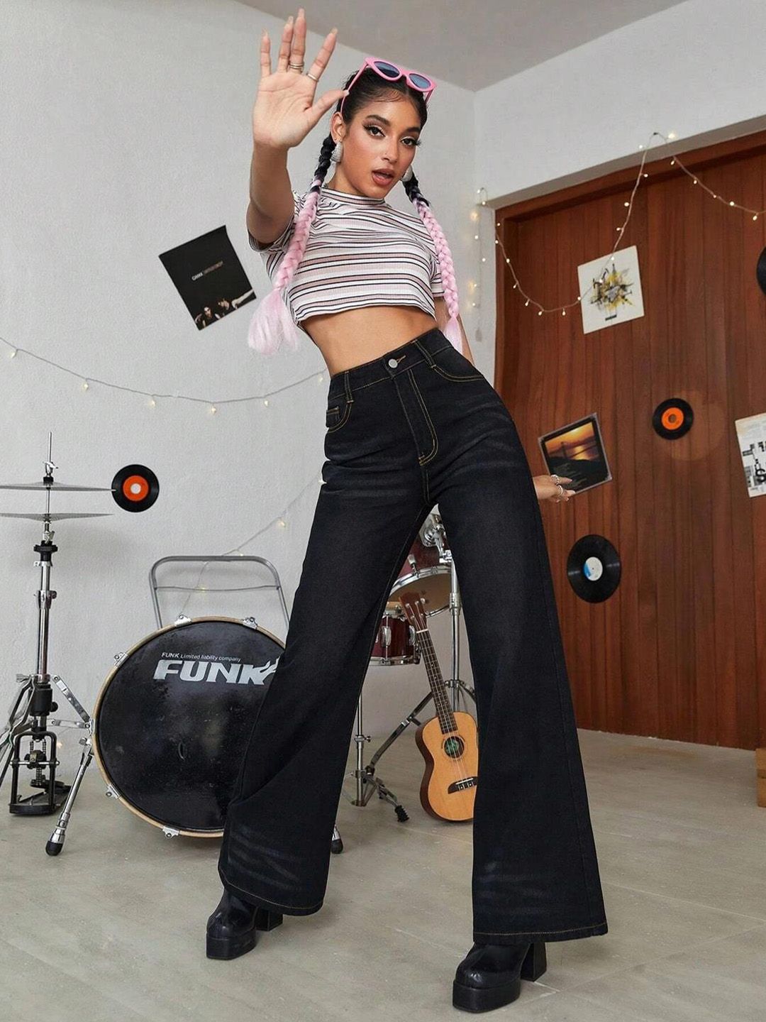 Kotty Women Black Jean Flared High-Rise Clean Look Stretchable Jeans