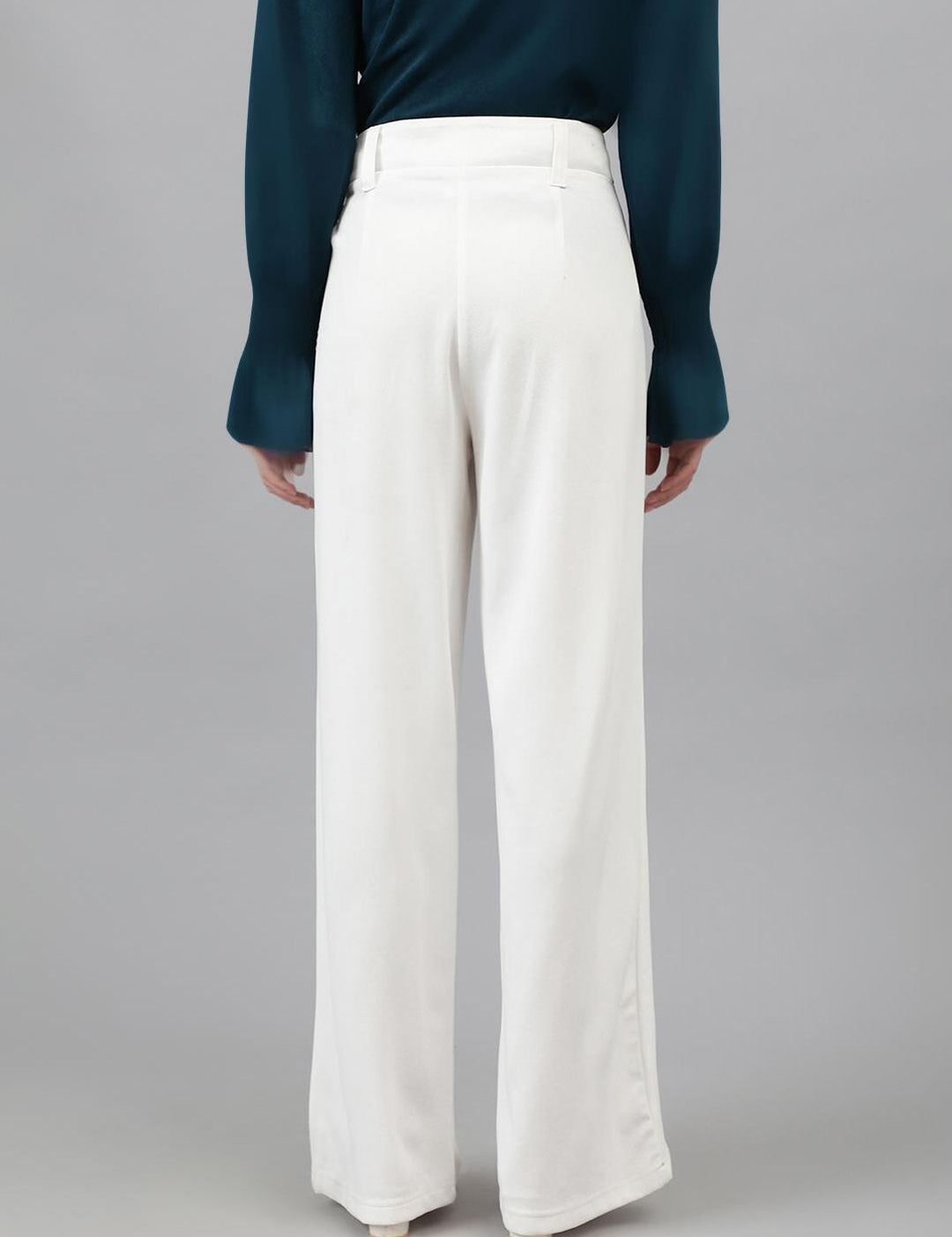 KOTTY BIZwear Women White Relaxed Straight Leg Straight Fit High-Rise Easy Wash Pleated Trousers