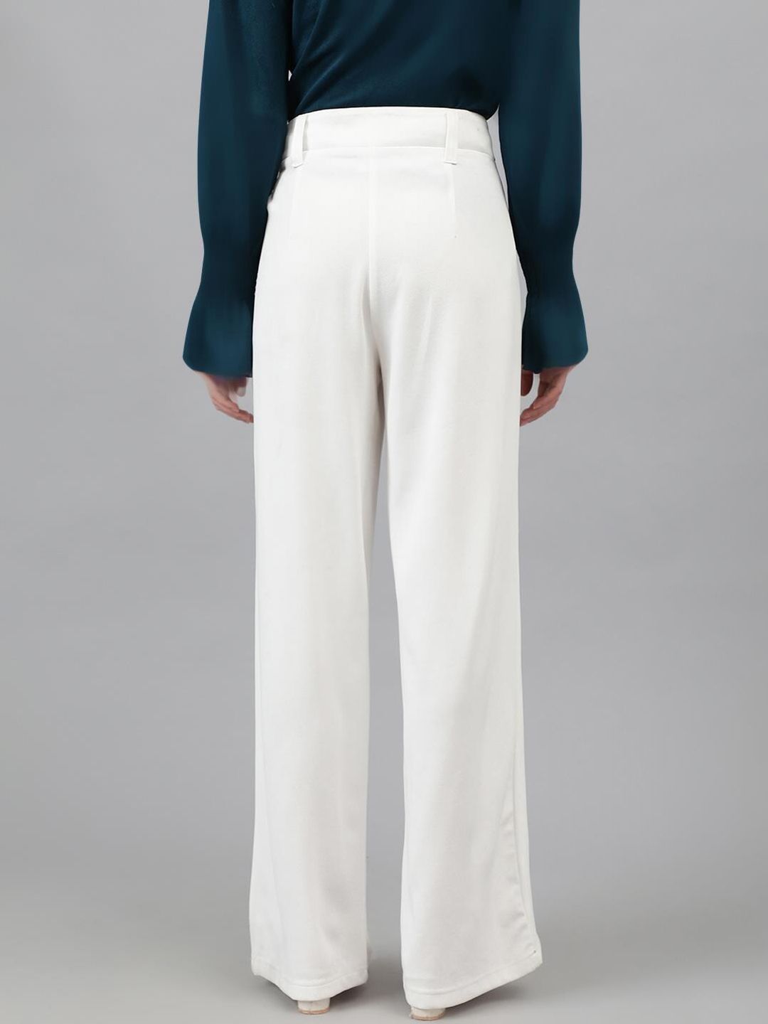 KOTTY BIZwear Women White Relaxed Straight Leg Straight Fit High-Rise Easy Wash Pleated Trousers