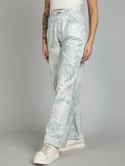 Kotty Women Abstract Printed Straight Fit High-Rise Trousers