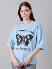 KOTTY Basics Typography Printed Drop-Shoulder Sleeves Oversized T-shirt