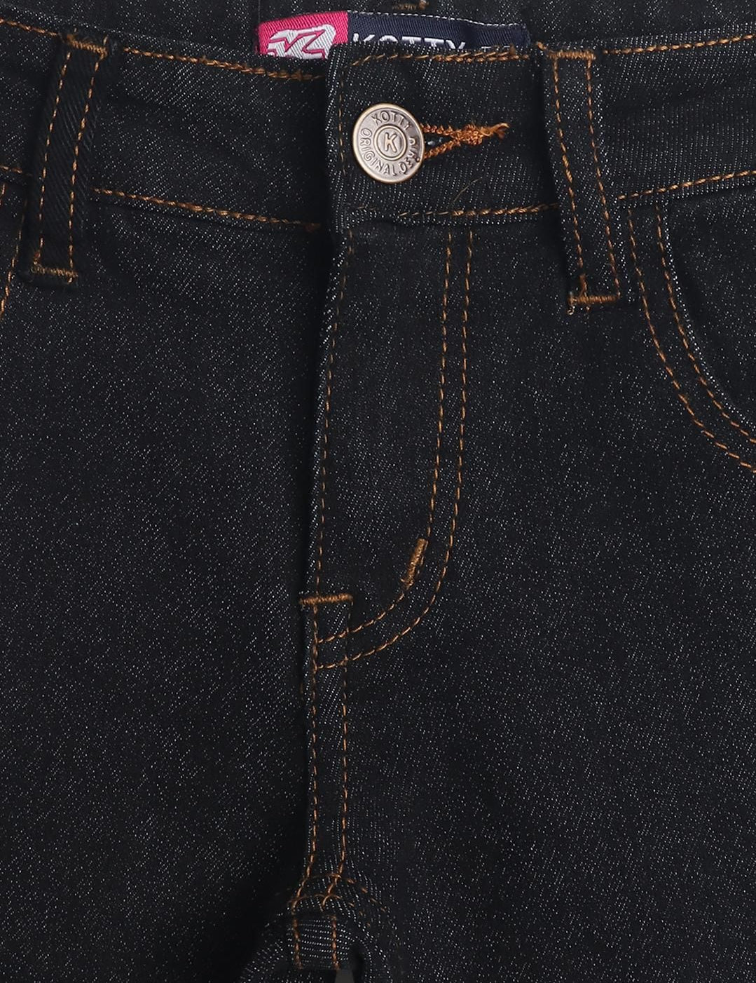 Kotty Girls Black Mid-Rise Clean Look Cotton Stretchable Jeans