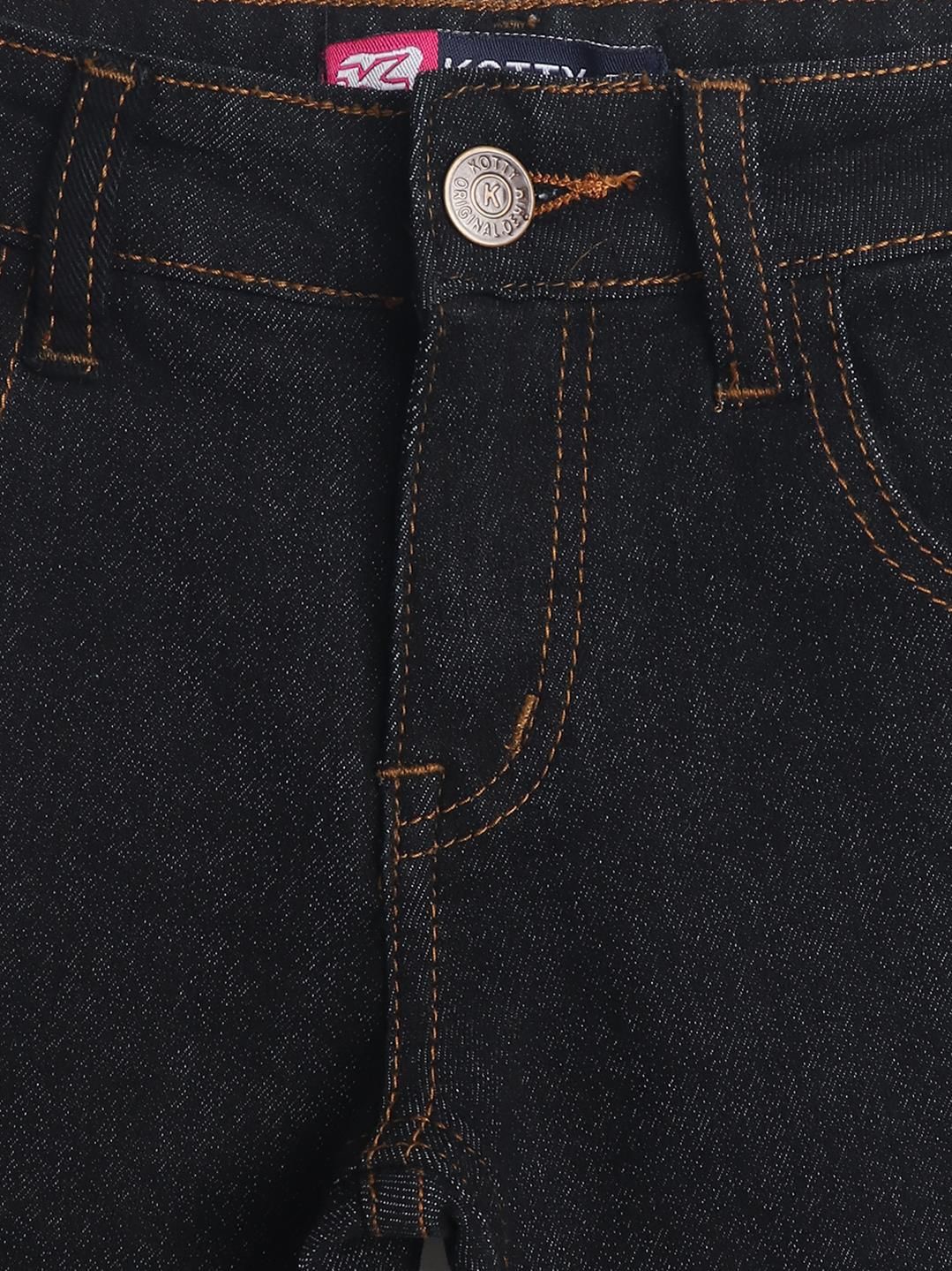 Kotty Girls Black Mid-Rise Clean Look Cotton Stretchable Jeans