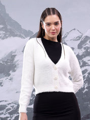 Kotty Women  Ribbed V-Neck Crop Cardigan Sweater