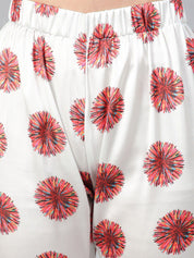 Kotty White & Red Floral Printed Satin Night Suit