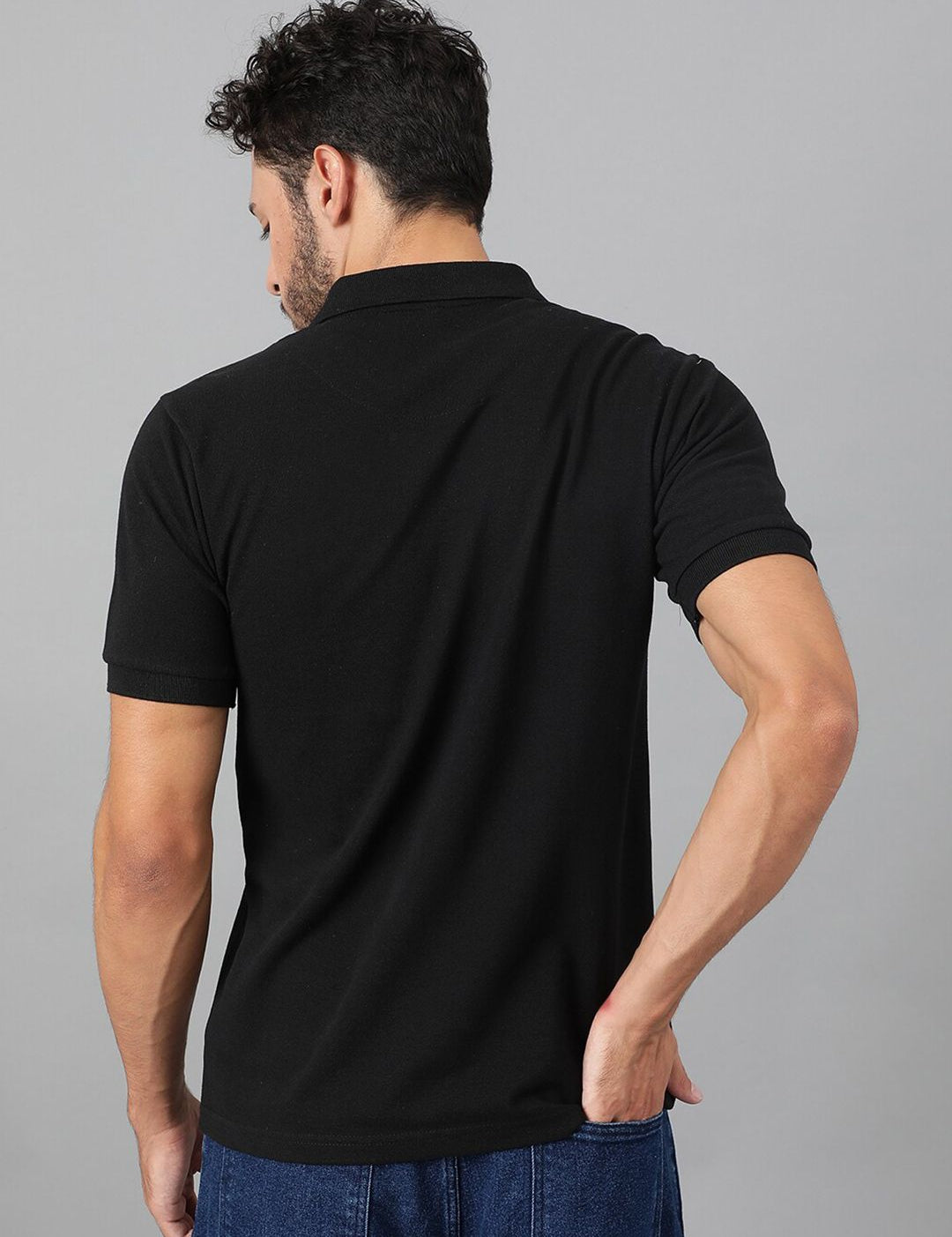 Kotty Black Polo Collar Cotton T-shirt