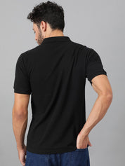 Kotty Black Polo Collar Cotton T-shirt