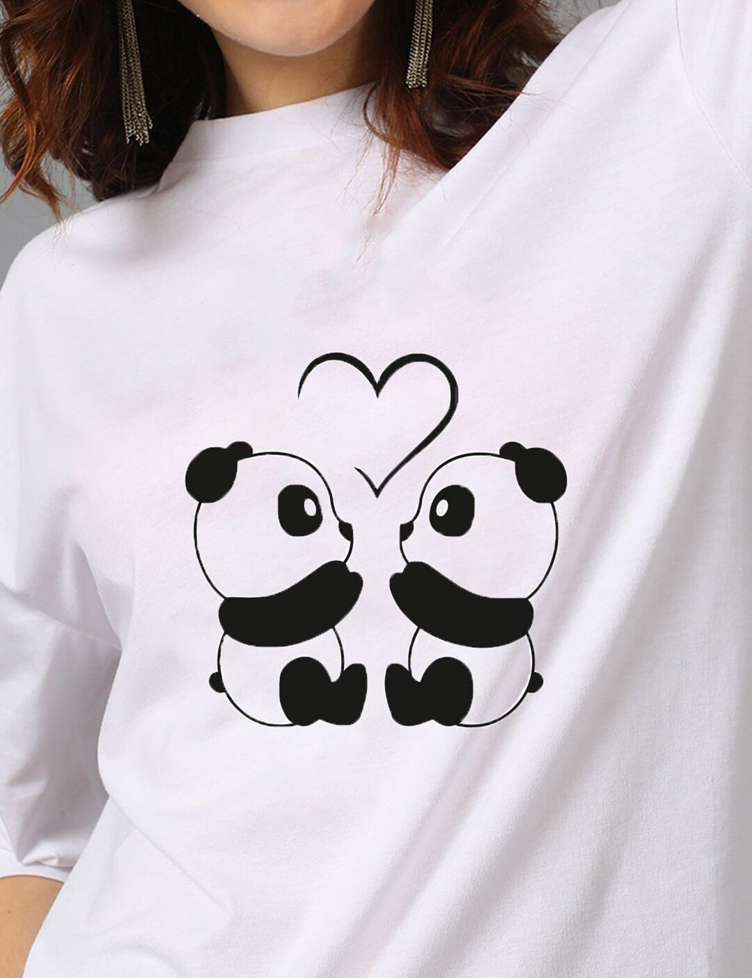 Kotty White Graphic Printed Round Neck Oversized T-shirt