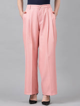 KOTTY BIZwear Basics Women Straight Fit High-Rise Easy Wash Pleated Parallel Trousers