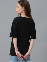 Kotty Graphic Printed Round Neck  Drop-Shoulder Sleeves Pure Cotton Oversized T-shirt
