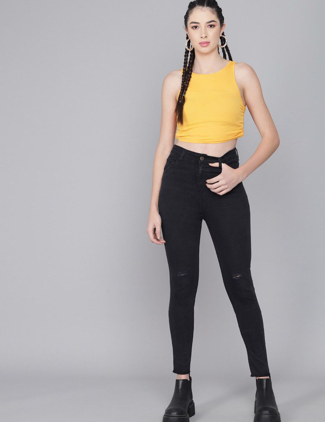 Kotty Women Blue Skinny Fit High-Rise Low Distress Jeans