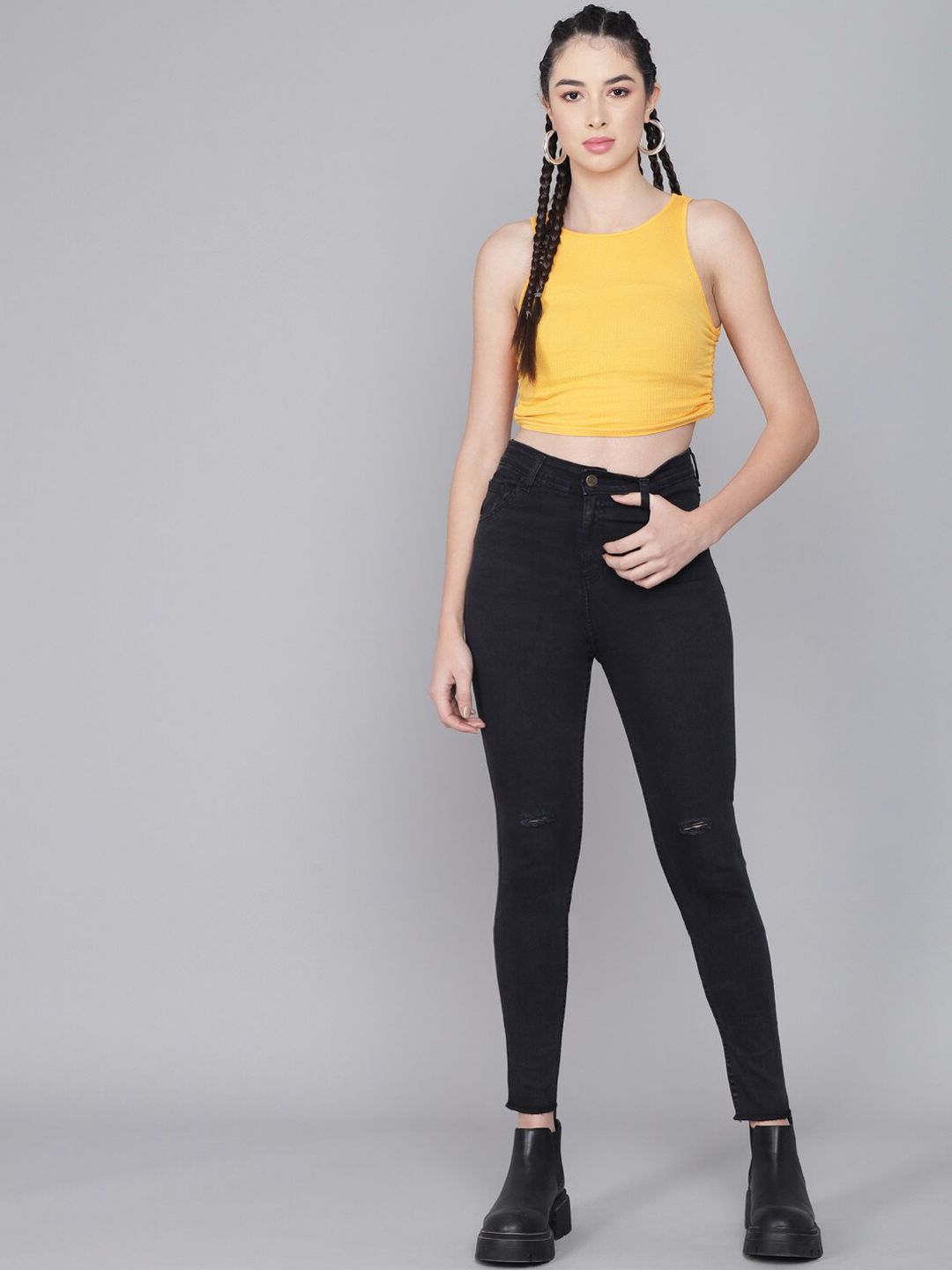 Kotty Women Blue Skinny Fit High-Rise Low Distress Jeans