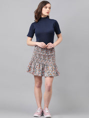 Kotty Grey Floral Printed A-line Skirt