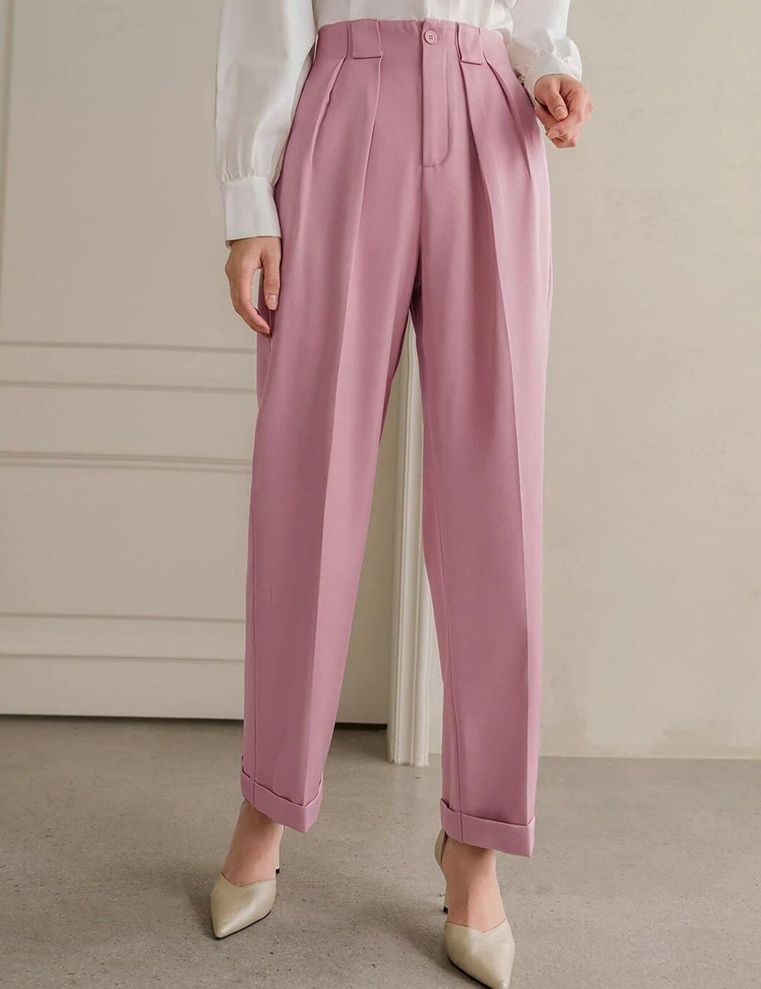 Kotty Women Pink Relaxed Straight Leg Straight Fit High-Rise Trousers