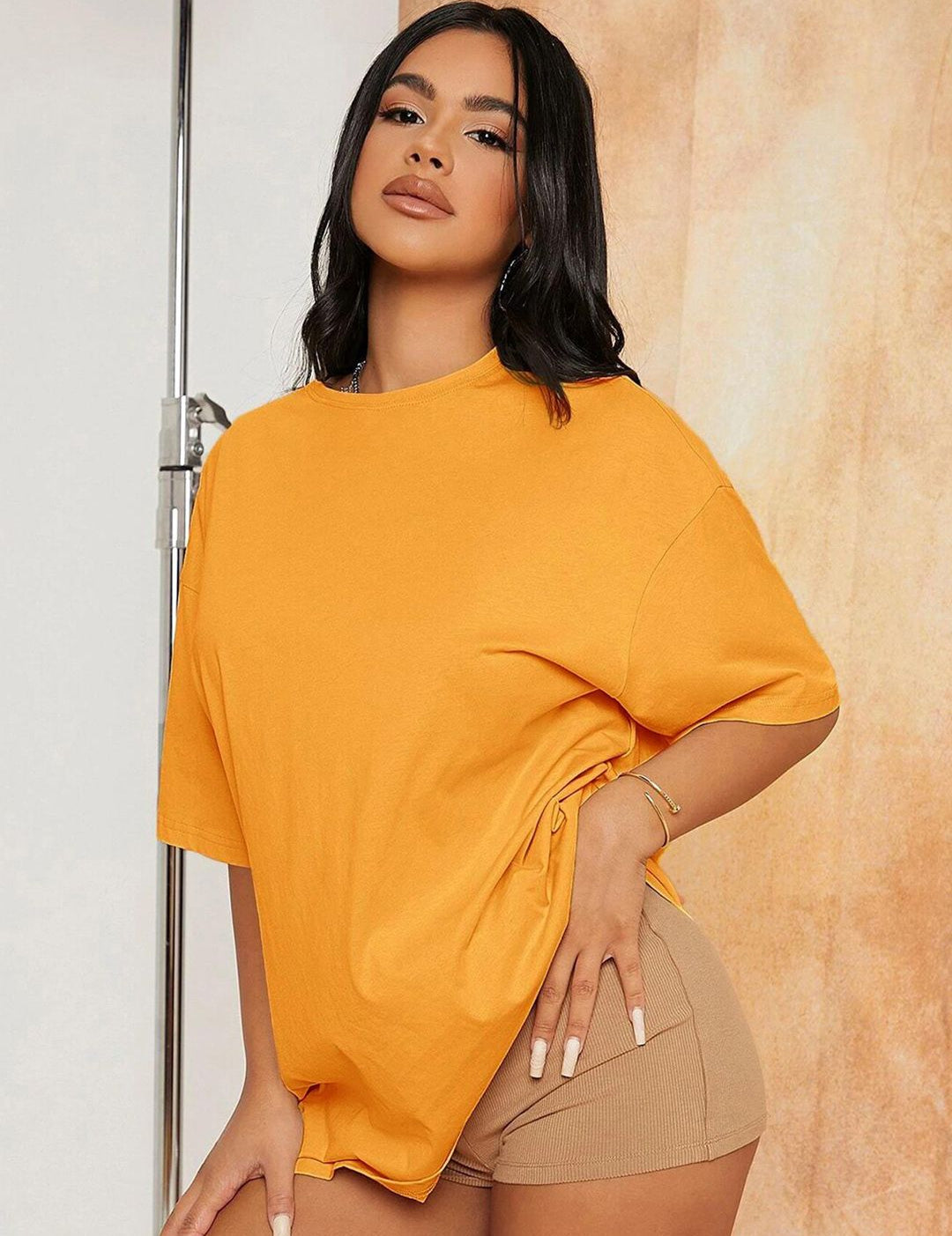 KOTTY Basics Round Neck Drop-Shoulder Sleeves Oversized Fit Cotton T-Shirt