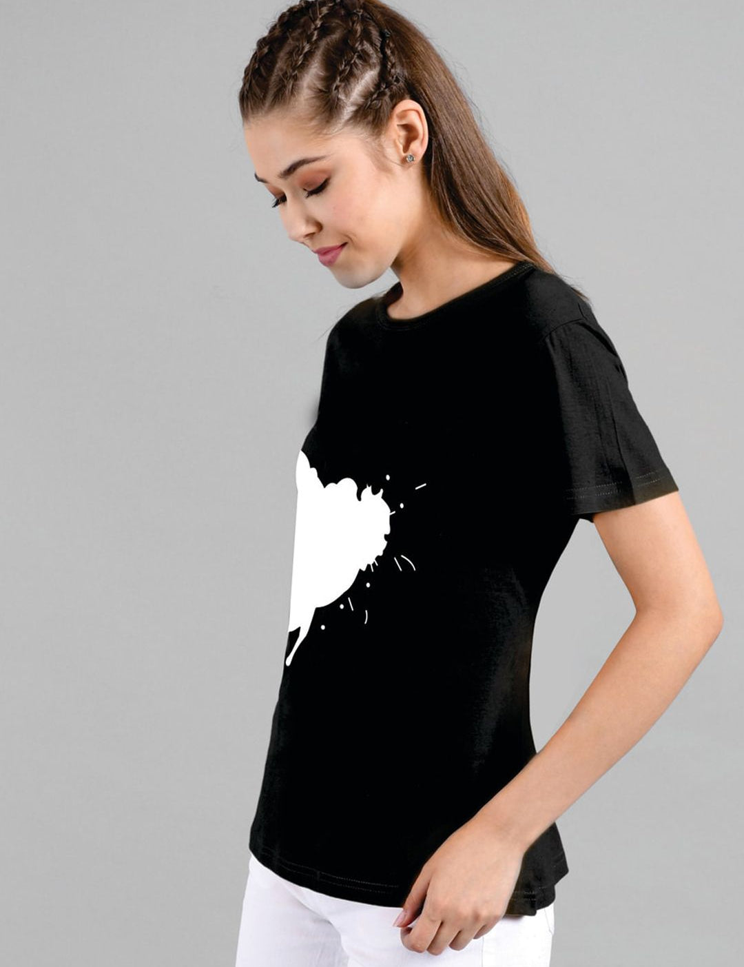 Kotty Women Black Printed Round Neck T-shirt
