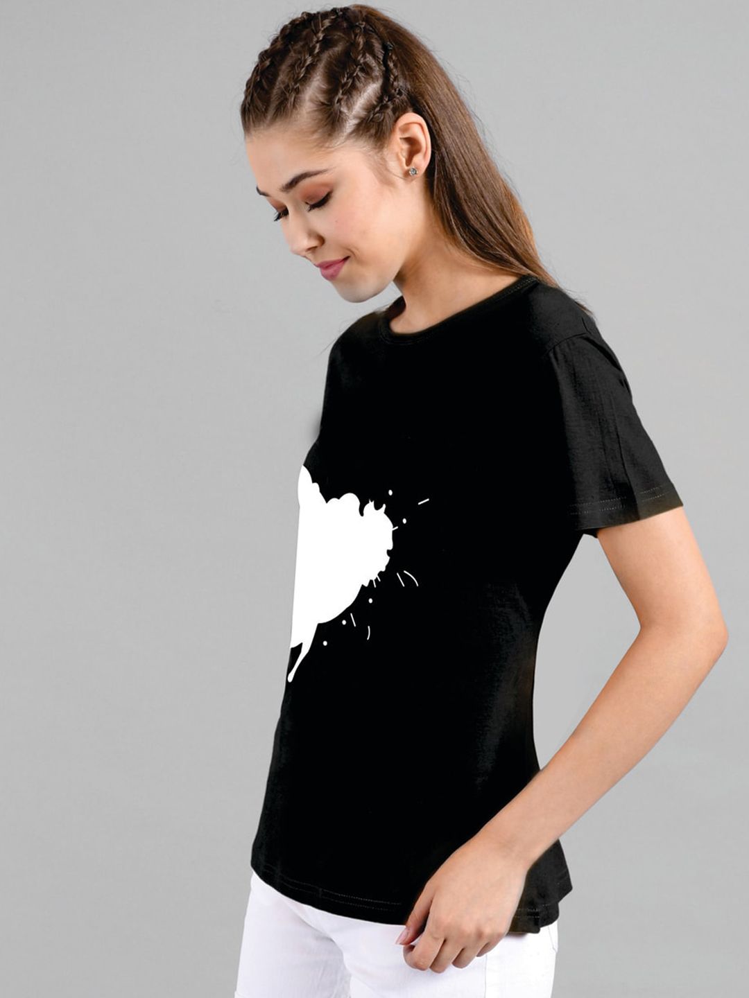 Kotty Women Black Printed Round Neck T-shirt