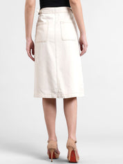 Kotty Women Cream-Coloured Solid Denim Denim A-Line Skirt